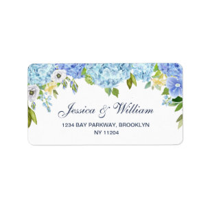 Blue Hydrangea Green Floral Address Label Adressaufkleber