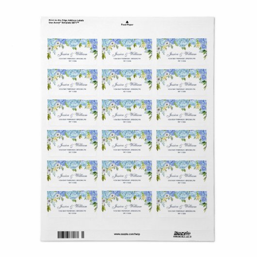 Blue Hydrangea Green Floral Address Label Adressaufkleber (Vorne)