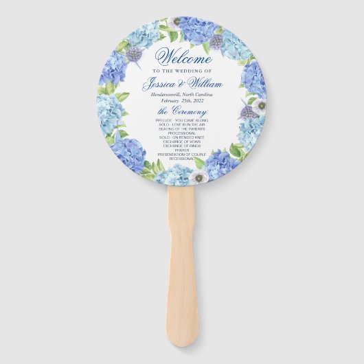 Blue Hydrangea Greenera Floral Wedding Program Fächer (Vorderseite)
