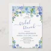 Blue Hydrangea Greenera Watercolor Bridal Brunch Einladung (Vorderseite)
