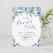 Blue Hydrangea Greenera Watercolor Brunch & Bubbly Einladung (Stehend Vorderseite)