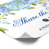 Blue Hydrangea Greenera Wedding Hashtag Sign Poster (Ecke)