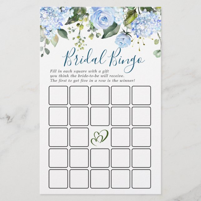 Blue Hydrangea Greenerity Brautparty Game (Vorderseite)