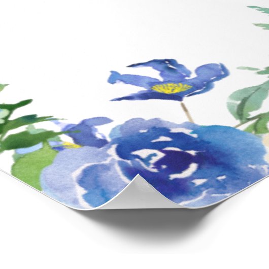 Blue Hydrangea Greenery Chic Wedding Willkommen Poster (Ecke)