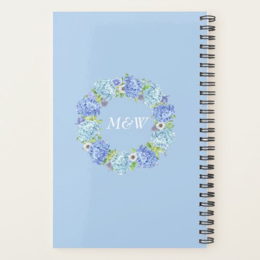 Blue Hydrangea Greenery Floral Wedding Planner Planer (Rückseite)