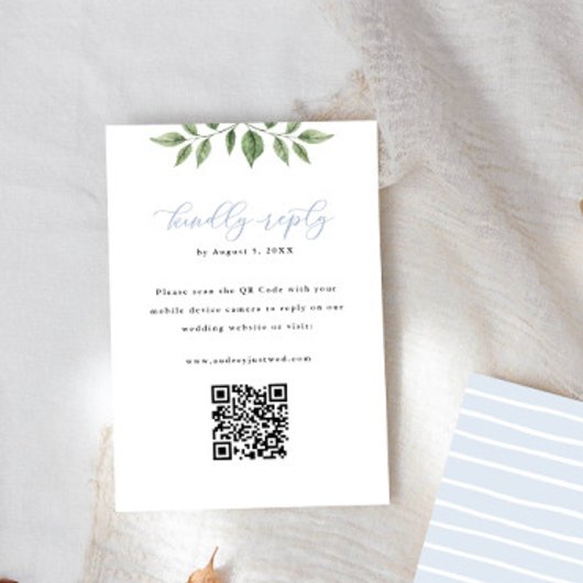 Blue Hydrangea Greenery QR Code Antwort Vertikal