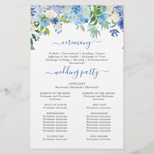 Blue Hydrangea Grüne Hochzeitsfeier Programm (Rückseite)