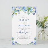 Blue Hydrangea Grüne Hochzeitsfeier Programm (Stehend Vorderseite)