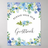 Blue Hydrangea Grüne Unterschreiben Unser Gästebuc Poster (Vorne)