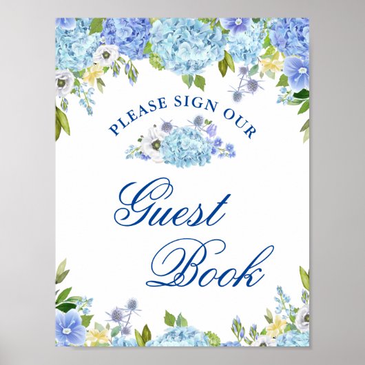 Blue Hydrangea Grüne Unterschreiben Unser Gästebuc Poster (Vorne)