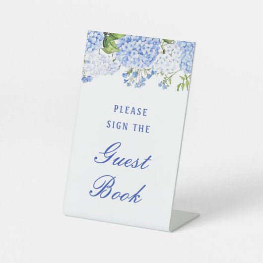 Blue Hydrangea Guest Book Sockelschild (Vorderseite)
