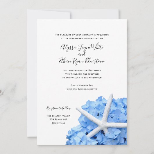 Blue Hydrangea Hochzeit Einladung Seaside Garden (Vorderseite)