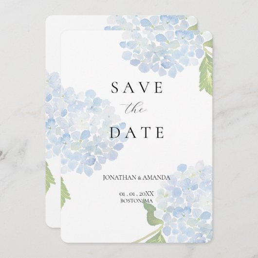 Blue Hydrangea Hochzeit rettet das Datum Save The Date (Vorne/Hinten)