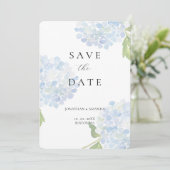 Blue Hydrangea Hochzeit rettet das Datum Save The Date (Stehend Vorderseite)