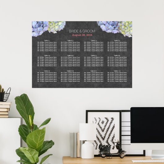 Blue Hydrangea Hochzeitsdiagramm Poster (Heimbüro)