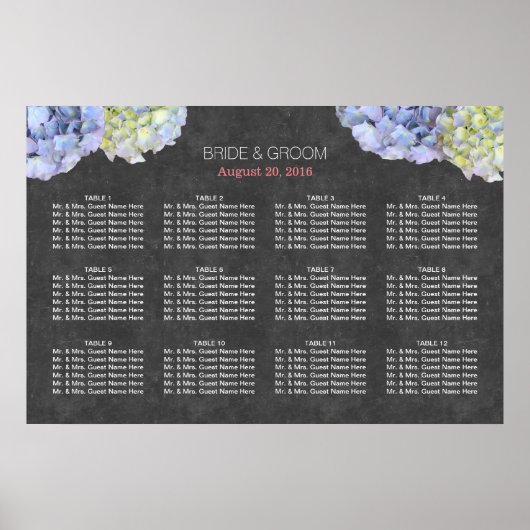 Blue Hydrangea Hochzeitsdiagramm Poster (Vorne)