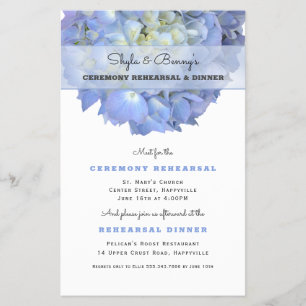 Blue Hydrangea Hochzeitsdinner Probe Einladung Flyer