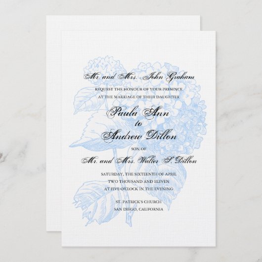 Blue Hydrangea Hochzeitseinladung Einladung (Vorne/Hinten)