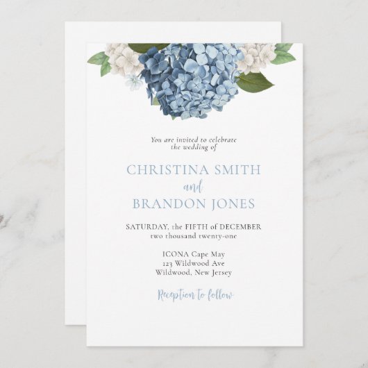 Blue Hydrangea Hochzeitseinladungen Einladung (Vorne/Hinten)