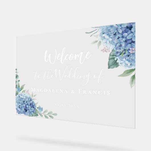 Blue Hydrangea Hochzeitsempfang Acrylschild (Winkel)