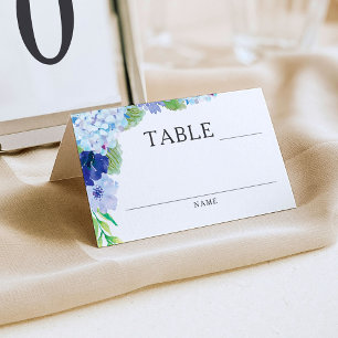 Blue Hydrangea Hochzeitsempfang Platzkarten
