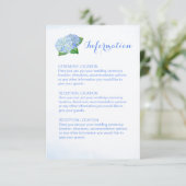 Blue Hydrangea Hochzeitsinformationskarten Begleitkarte (Stehend Vorderseite)