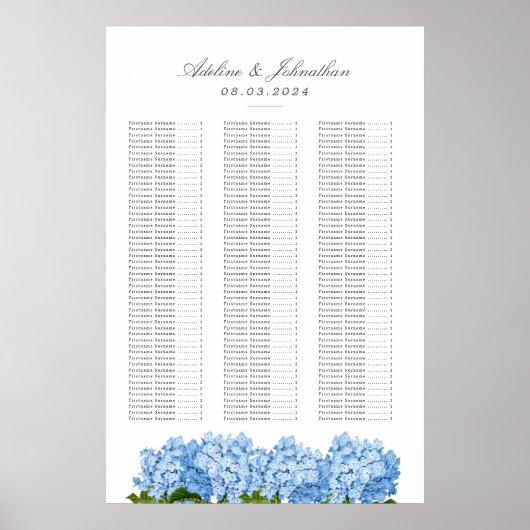 Blue Hydrangea Hochzeitskarte Poster (Vorne)
