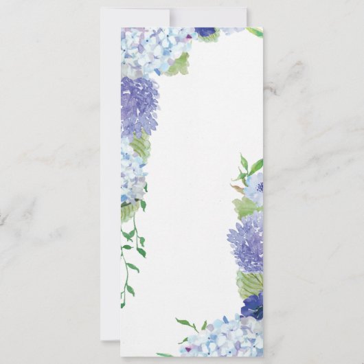 Blue Hydrangea - Hochzeitsmenü oder Brautparty Einladung (Rückseite)