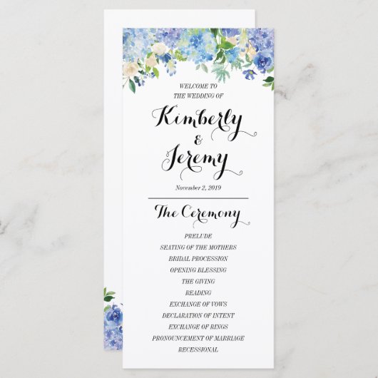 Blue Hydrangea Hochzeitsprogramme Programm (Vorne/Hinten)