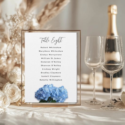 Blue Hydrangea Hochzeitssitze Tischnummer Gäste
