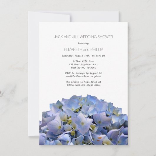 Blue Hydrangea Jack und Jill Polterabend Einladung (Vorderseite)