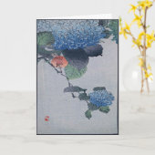 Blue Hydrangea Japanisches Holzschnitt mit Verse Karte (Gelbe Blume)