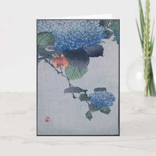 Blue Hydrangea Japanisches Holzschnitt mit Verse Karte