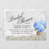 Blue Hydrangea Jar Rustic Floral Brautparty Einladung (Vorne/Hinten)