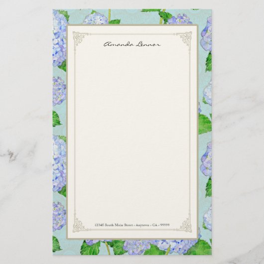 Blue Hydrangea Lace Floral Formal Elegante Hochzei Briefpapier (Vorderseite)