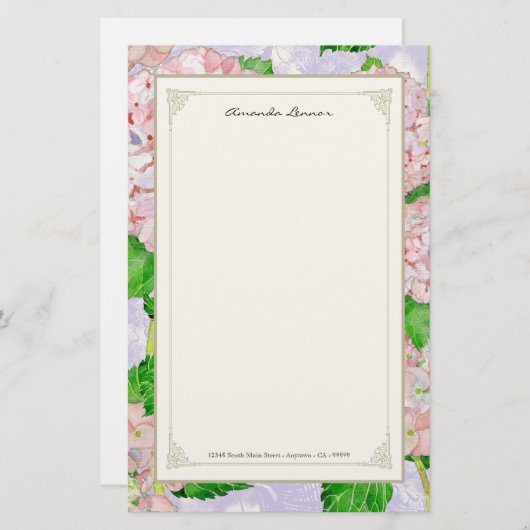 Blue Hydrangea Lace Floral Formal Elegante Hochzei Briefpapier (Vorne/Hinten)