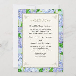 Blue Hydrangea Lace Floral Formal Elegante Hochzei Einladung