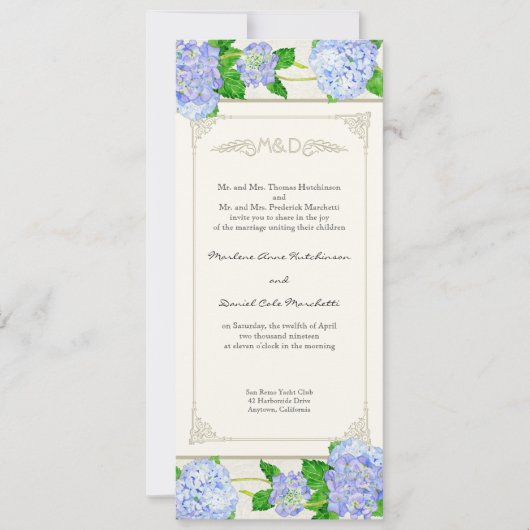 Blue Hydrangea Lace Floral Formal Elegante Hochzei Einladung (Vorderseite)