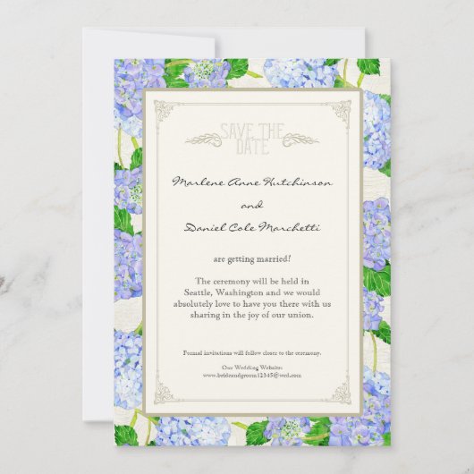 Blue Hydrangea Lace Floral Formal Elegante Hochzei Einladung (Vorderseite)