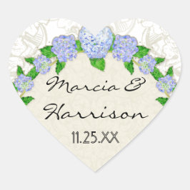 Blue Hydrangea Lace Floral Formal Elegante Hochzei Herz-Aufkleber