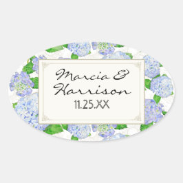 Blue Hydrangea Lace Floral Formal Elegante Hochzei Ovaler Aufkleber
