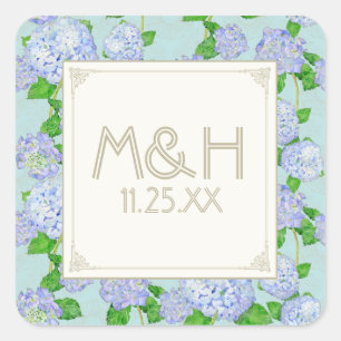 Blue Hydrangea Lace Floral Formal Elegante Hochzei Quadratischer Aufkleber