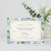 Blue Hydrangea Lace Floral Formal Elegante Hochzei RSVP Karte (Stehend Vorderseite)