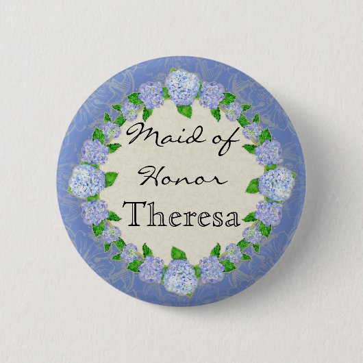Blue Hydrangea Lace Floral Formal Trauzeugin Button (Vorderseite)