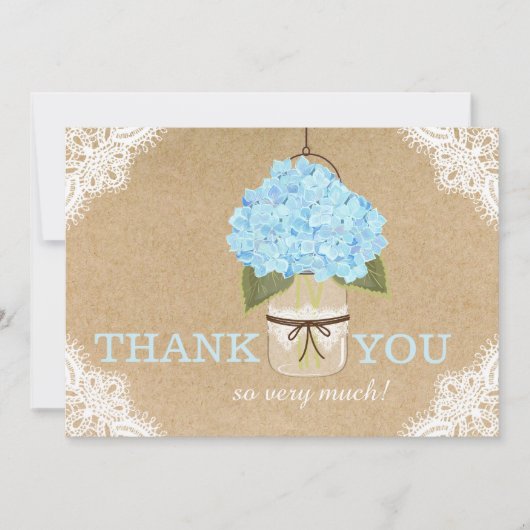 Blue Hydrangea Lace Kraft Moderne Rustikale Vielen Dankeskarte (Vorderseite)