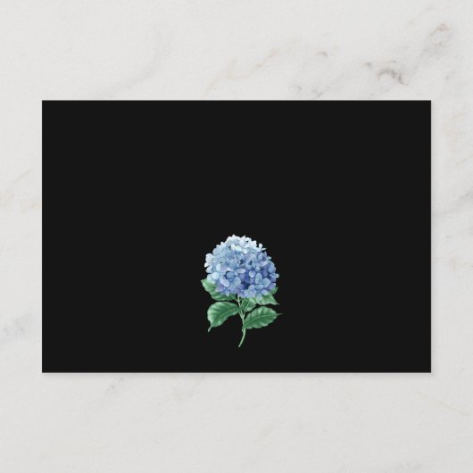 Blue Hydrangea Lantern Black Boho Hochzeitsdetails Begleitkarte (Rückseite)