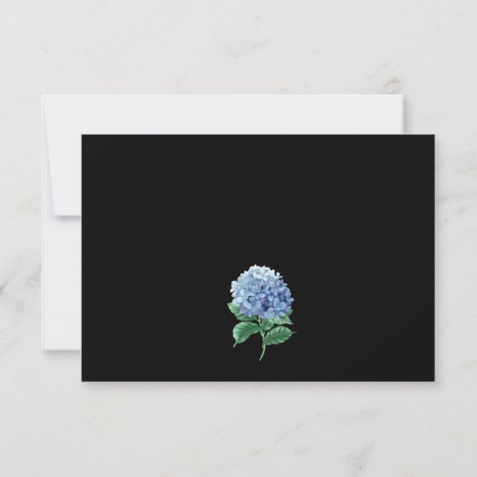 Blue Hydrangea Lantern Black Boho Wedding RSVP Karte (Rückseite)