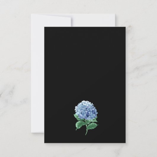 Blue Hydrangea Lantern Black Boho Wedding RSVP Karte (Rückseite)