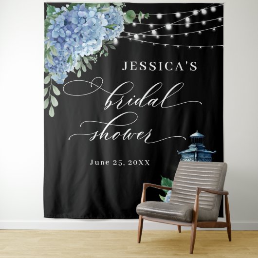 Blue Hydrangea Lantern Boho Brautparty Hintergrund Wandteppich (Beispiel)