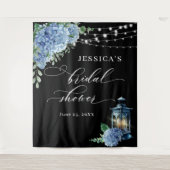 Blue Hydrangea Lantern Boho Brautparty Hintergrund Wandteppich (Vorderseite)